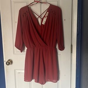 3/4 sleeve romper in dusty rose